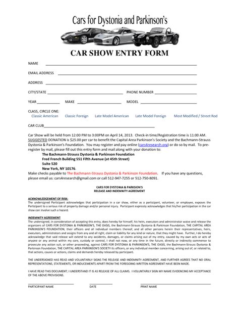 car show registration form templates word excel fomats