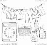 Laundry Clothes Washing Line Basket Drying Air Illustration Clipart Machine Detergent Lineart Clothesline Vector Clip Royalty Visekart Coloring Template Pages sketch template