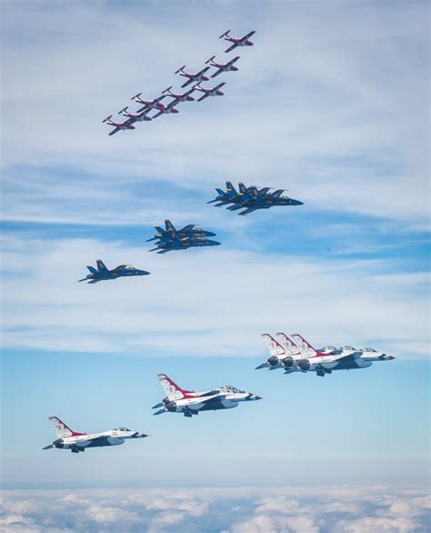 for the first time since their creation the rcaf snowbirds usaf thunderbirds and usn blue