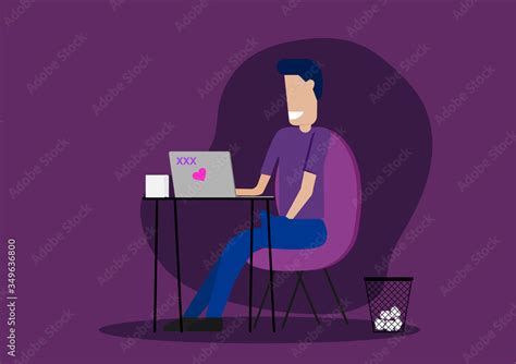 Cartoon Illustration Of A Man Masturbate While Watching Porn On The