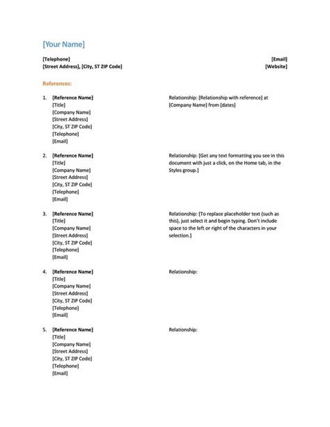 reference sheet template format  templates reference