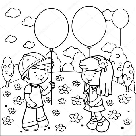 imágenes niños con globos para colorear niños en el