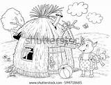 Straw Hut Coloring Little Pigs Template Pages Pig Book His Three sketch template