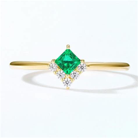 princess cut emerald ring  square emerald gold ring etsy uk