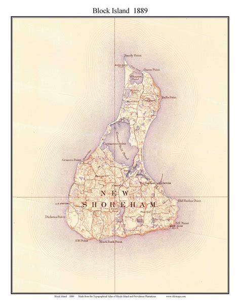 topographic map  block island  map shows building locations topography