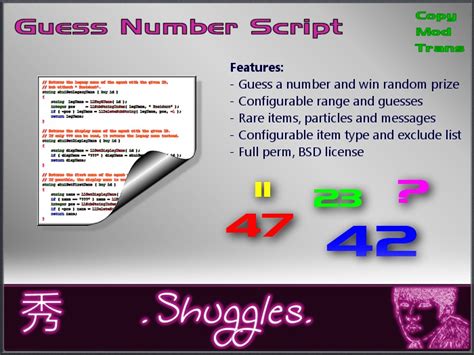 second life marketplace [ shuggles ] guess number full perm