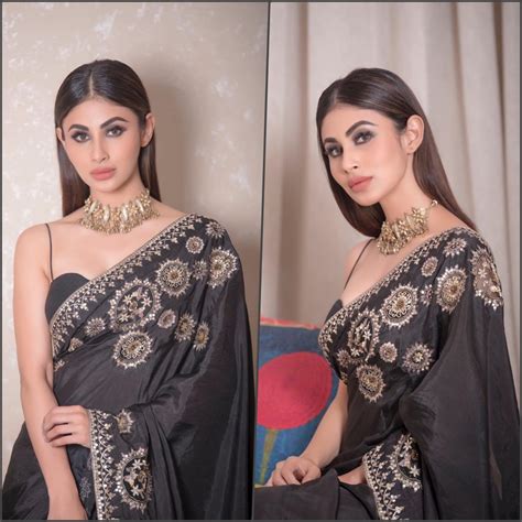 Mouni Roy Looks Stunning In Black Saree And Noodle Strap
