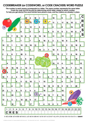 vegetables codebreaker word puzzle  printable puzzle games