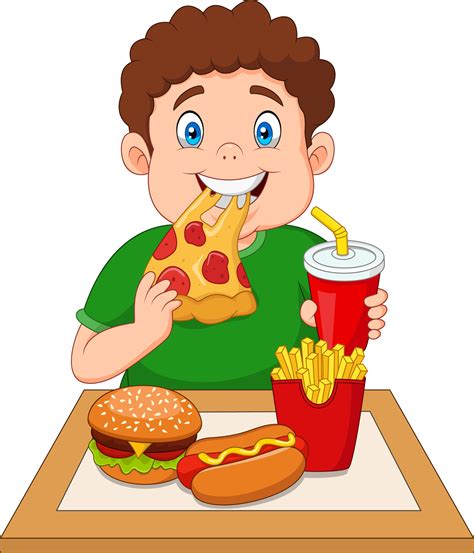 fat boy eating junk food  vector art  vecteezy