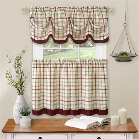 window kitchen curtain set  piece panels valanc geometric plaid gingham ebay