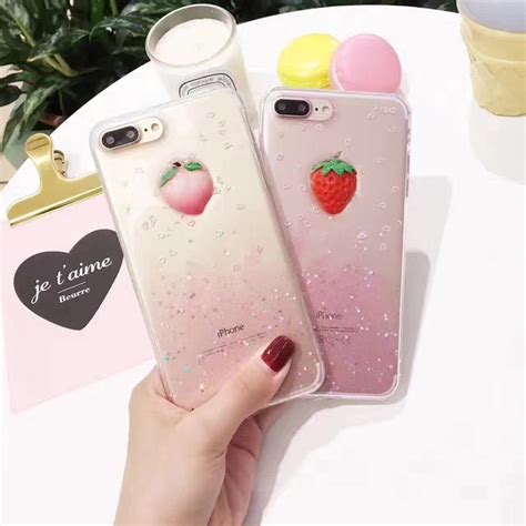 Necono Summer Fruit 3d Liquid Glitter Bling Shine Peach Phone Cases For