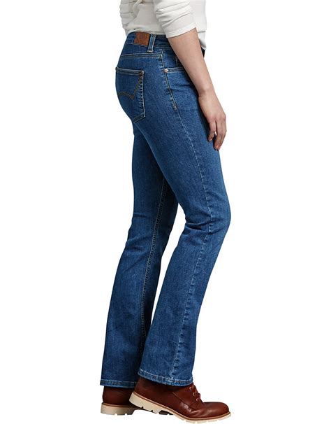 womens perfect shape bootcut stretch denim jeans stonewashed indigo blue dickies