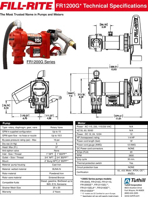 frg   data sheet    fill rite frgl dc fuel transfer pump vdc specifications