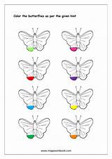 Color Recognition Matching Colors Worksheets Preschool Worksheet Printable Megaworkbook Kids Butterflies Kindergarten Shapes Objects Printables Using Coloring English Help Colored sketch template