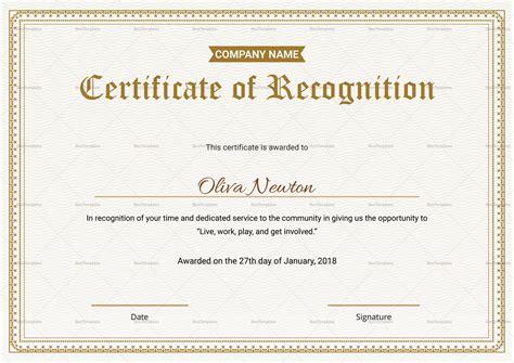 certificate  recognition wording examples printable templates