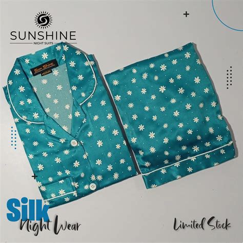 printed silk nightwear teal daisy sunshine pajamas nightwears