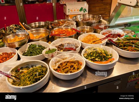 kimchi   korean side dishes displayed  sale  traditional market seoul south