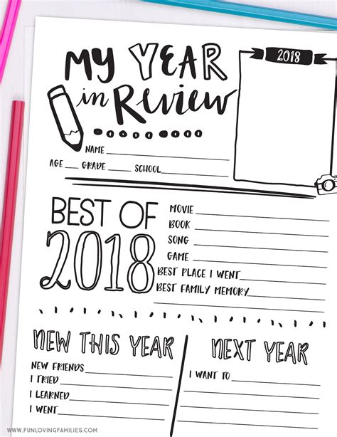 year  review printable  kids fun loving families