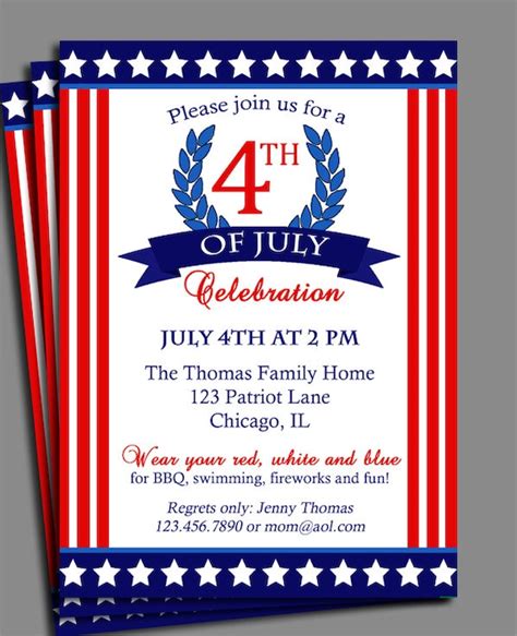 fourth  july invitation printable  printed