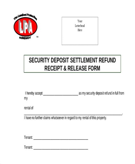sample security deposit refund forms   ms word