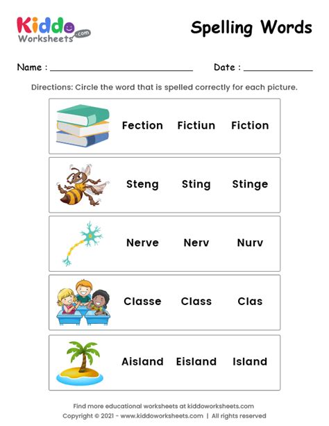 printable spelling words worksheet  kiddoworksheets