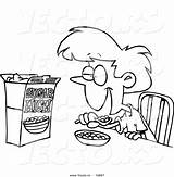 Eating Cartoon Coloring Outline Girl Breakfast Cereal Clipart Eat Kids Pages Vector Children Color Drawing Colouring Drawings Food Little Sugary sketch template