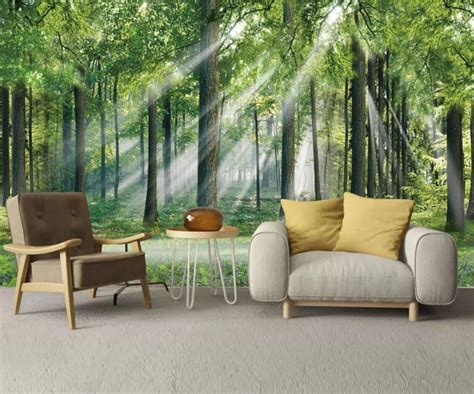 Sun Misty Forest Wall Mural Large Photo Wallpaper For Living Room 3d
