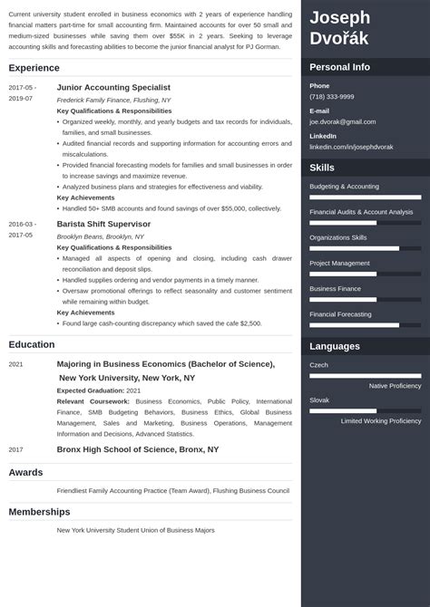 undergraduate college student resume template guide