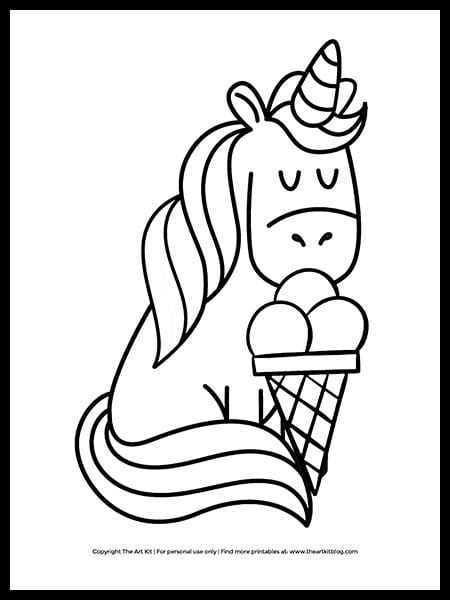 cute unicorn  ice cream cone coloring page  art kit
