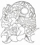 Coloring Roses Pages Skull Sugar Skulls Popular sketch template