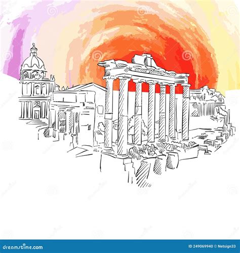ancient rome drawing  colourful background stock illustration