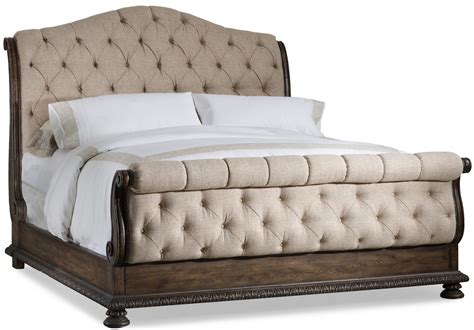 hooker furniture rhapsody king size tufted sleigh bed  exposed wood