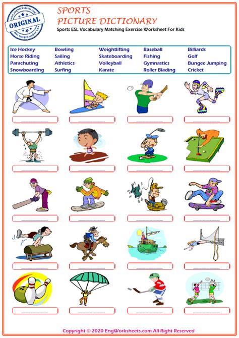 sports printable english esl vocabulary worksheets  engworksheets