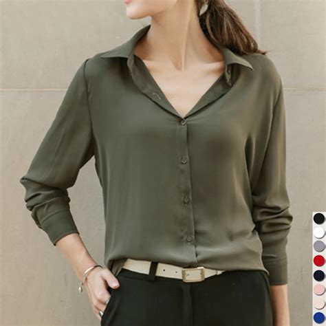 2018 hot sale women shirts blouses long sleeve turn down collar solid ladies chiffon blouse tops