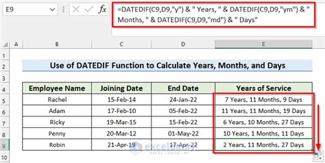 calculate years  service  excel  easy ways