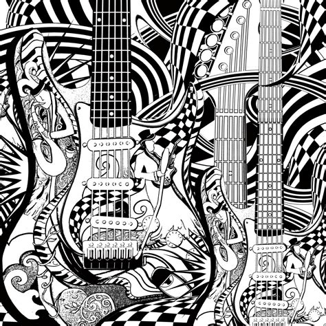 adult coloring page printable adult guitar   juleezgallery