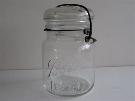 Vintage Ball Clear Glass Jar W Lid And Metal Bail Glass Jars Jar