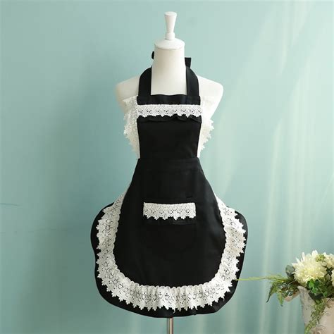 french style maid apron black white lace apron fashion women kitchen