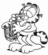 Garfield Coloring Saxophone Playing Pages Kids Color Printable Print Netart sketch template