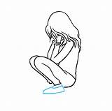 Sad Crying Girl Draw Drawing Step Easy Line Outline Lines sketch template