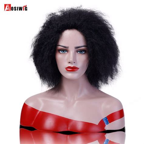 aosiwig kinky curly afro wigs synthetic high temperature fiber wig for