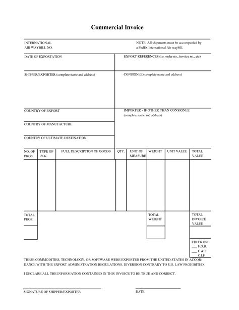 commercial invoice  fillable invoice template ideas