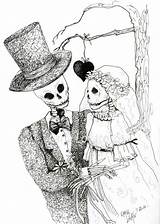 Skeleton Drawings Dead Wedding Drawing Halloween Gothic Valentine Couple Groom Bride Choose Board Skeletons sketch template