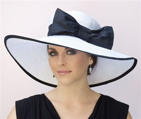 kentucky derby hat wedding hat black  white hat wide brim hat