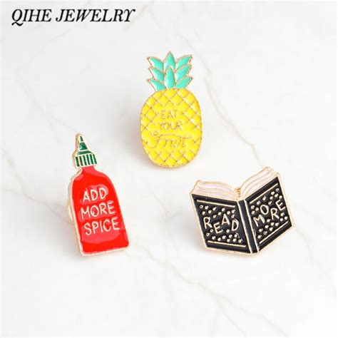 Qihe Jewelry Enamel Pins Book Pineapple Spice Bottle Pins Read More