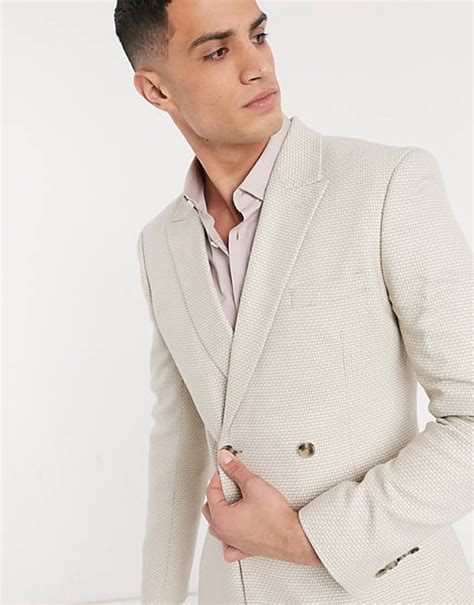 asos design skinny double breasted suit jacket in stone texture asos