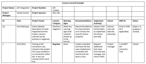 lessons learned  project management definition   template