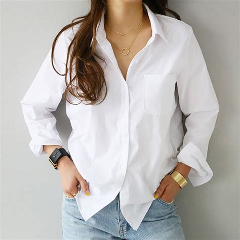2020 spring one pocket women white shirt female blouse tops long sleeve