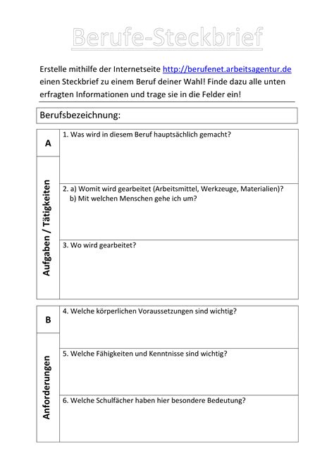 steckbrief muster beruf