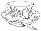 Tea Drawing Spoon Cup Coloring Teacup Pages Cups Book Saucer Colouring Teacups Embroidery Sketch Fancy Tattoo Drawings Drucke Vorlagen Visit sketch template